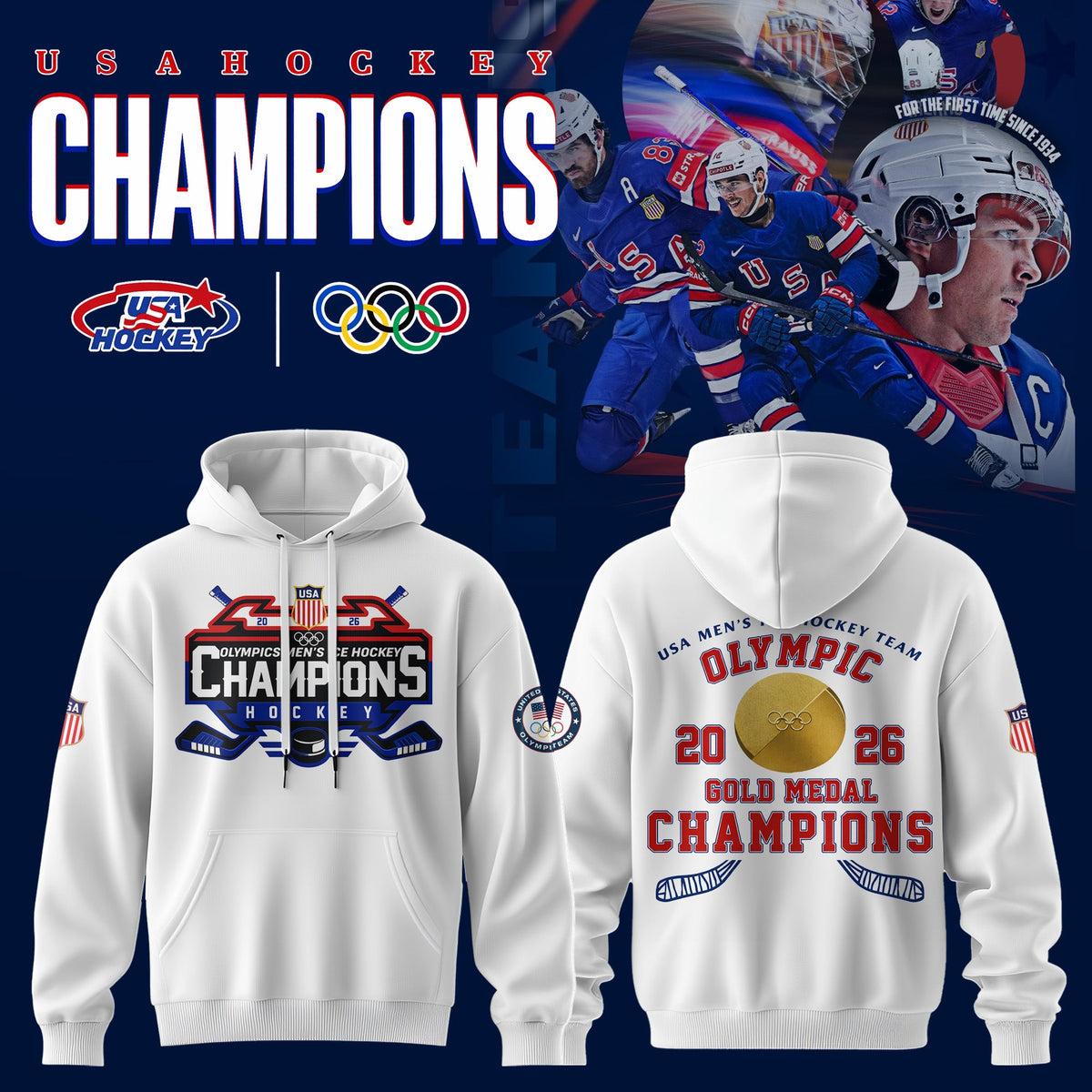 USA Men’s National ICE Hockey Team 2026 Olympic Gold Exclusive Hoodie