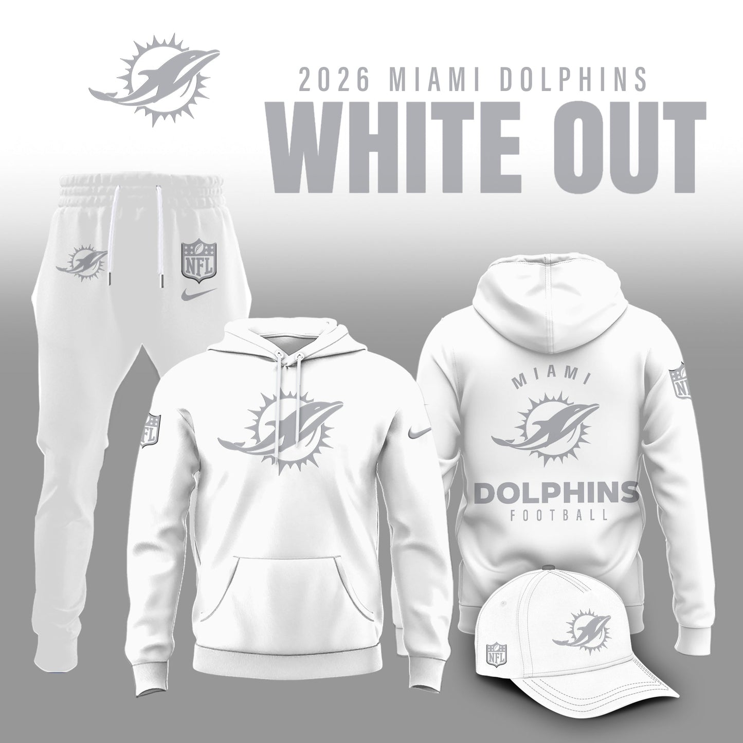 Miami Dolphins 2025 Winter White Out Combo Hoodie