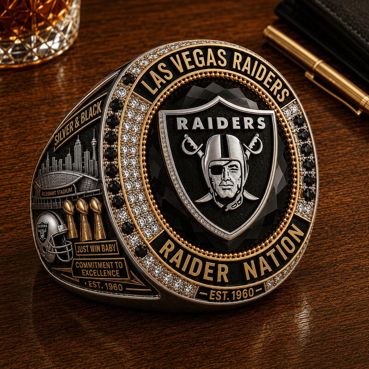 Limited Edition Las Vegas Raiders Round Engraved Ring