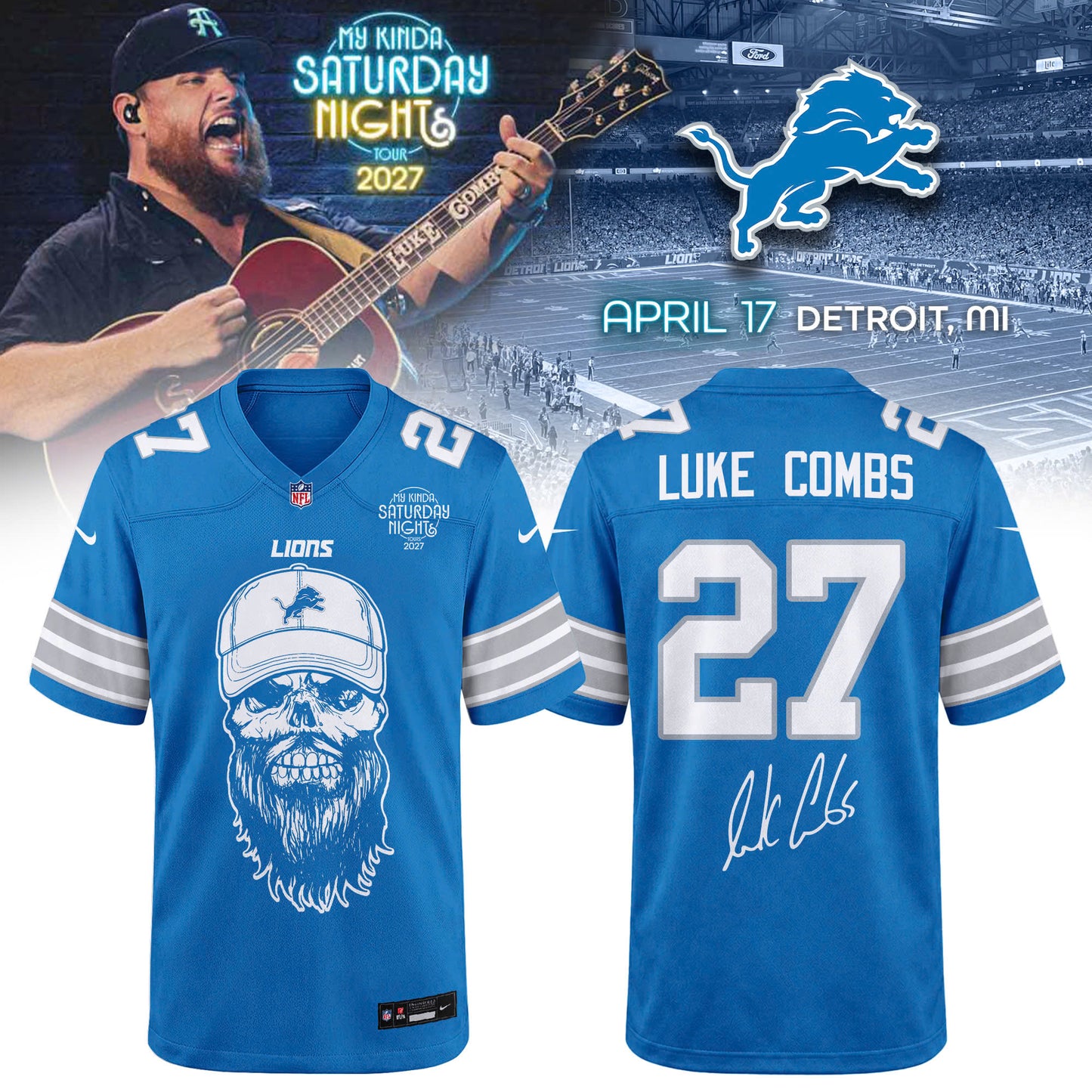 Detroit Lions x Luke Combs My Kinda Saturday Night Tour 2027 Jersey