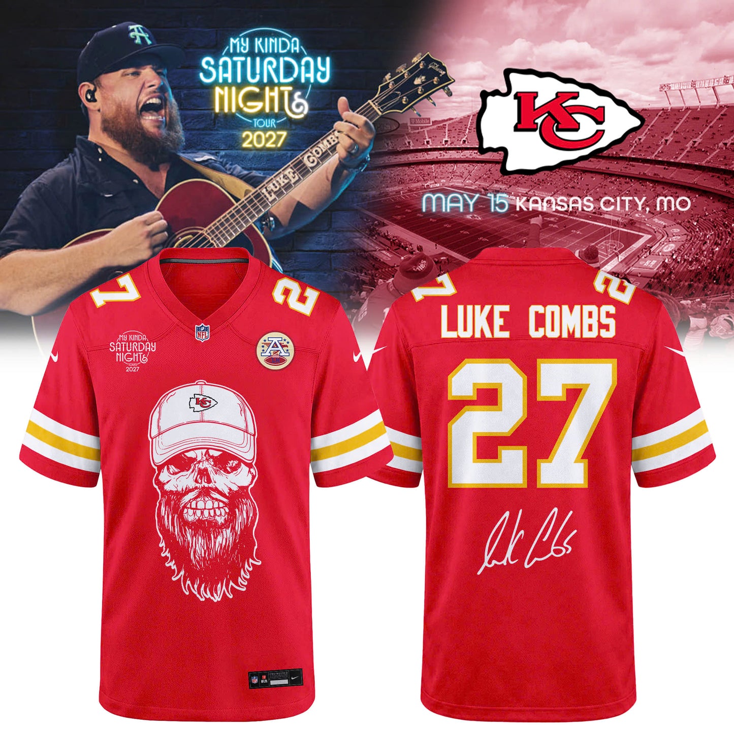 Luke Combs x Kansas City Chiefs - My Kinda Saturday Night Tour 2027 Jersey