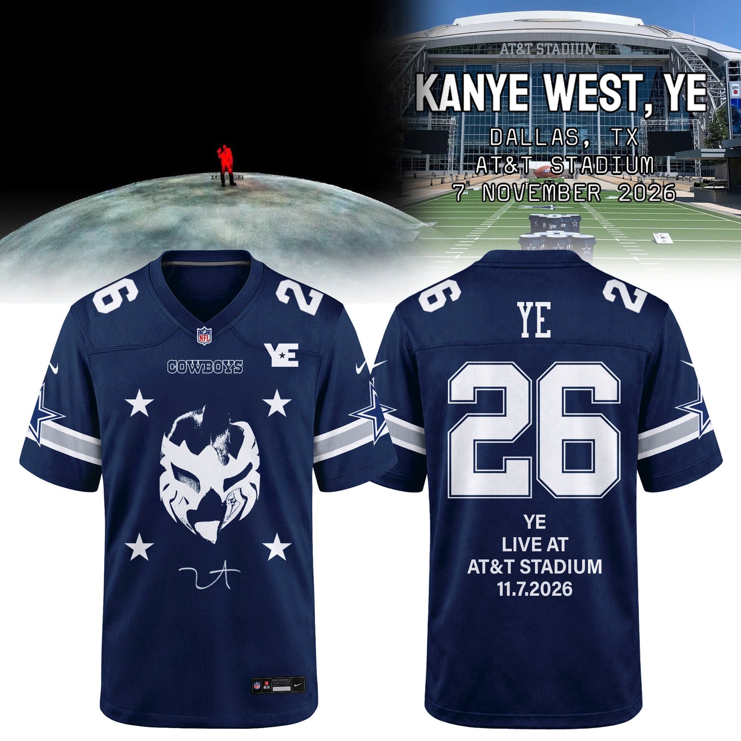 Dallas Cowboys x YE Inspired Jersey – Ye Live at AT&T Stadium 2026