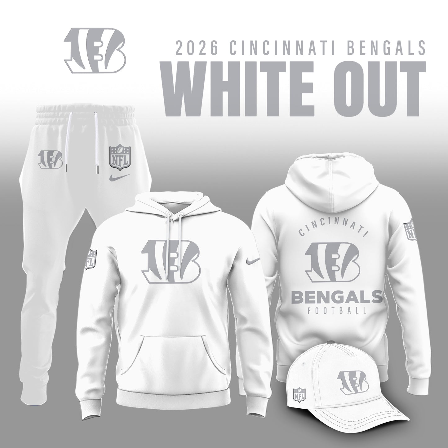 Cincinnati Bengals 2026 White Out Limited Edition Hoodie