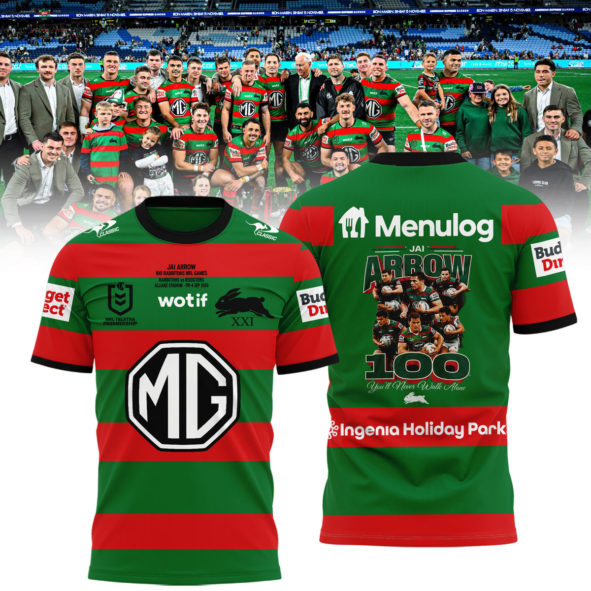 South Sydney Rabbitohs - Jai Arrow 100th Rabbitohs game - You'll Never Walk Alone T-Shirt