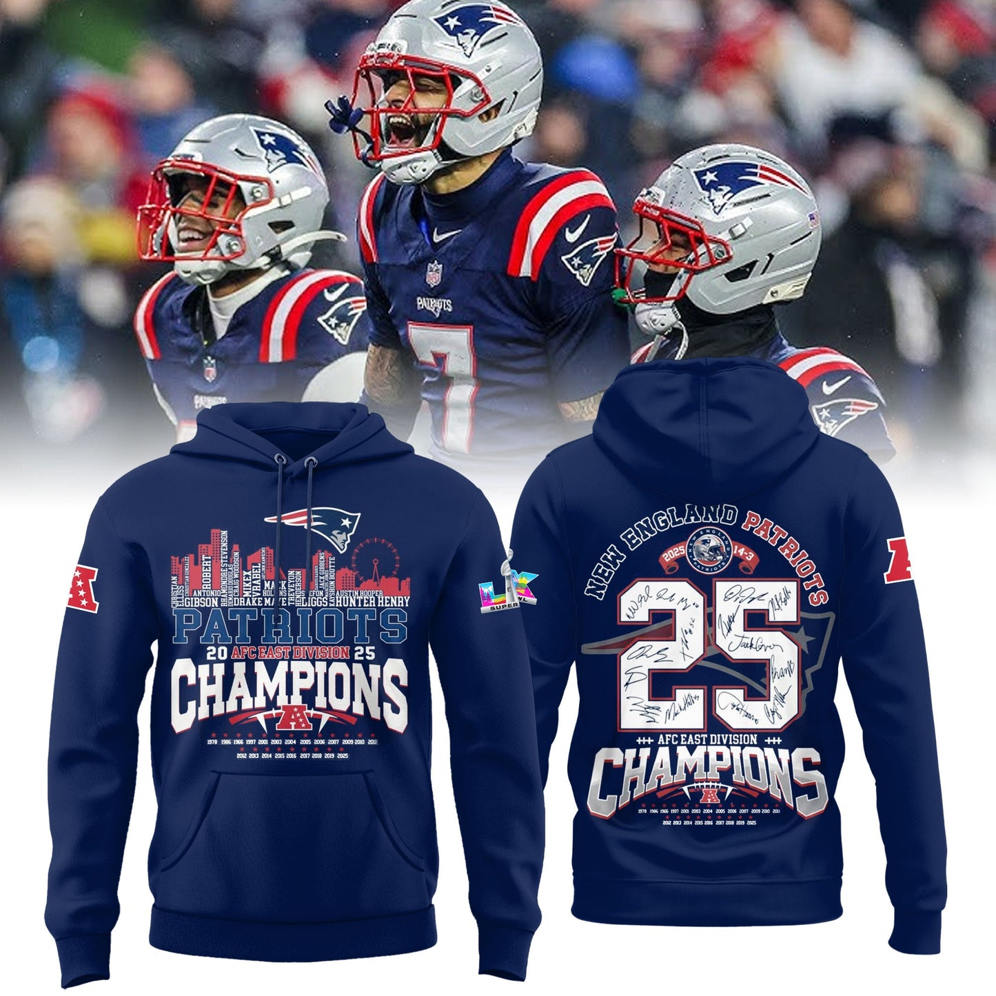 New England Patriots 2025 AFC Conference Champions Hoodie