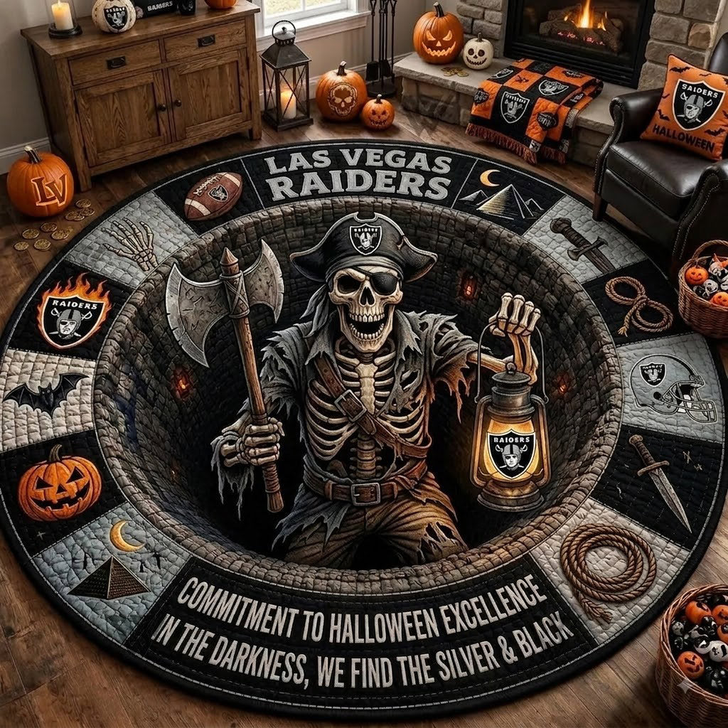 Limited Edition Las Vegas Raiders 2026 Halloween Quilted Round Rug, Mats