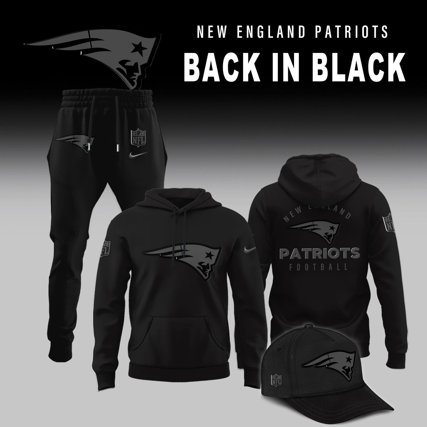 New England Patriots 2025 Back In Black Limited Edition Combo Hoodie