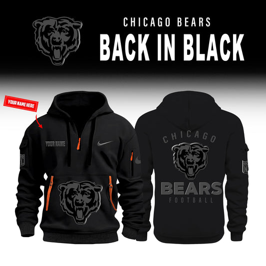 Chicago Bears Back In Black Half Zip Hoodie