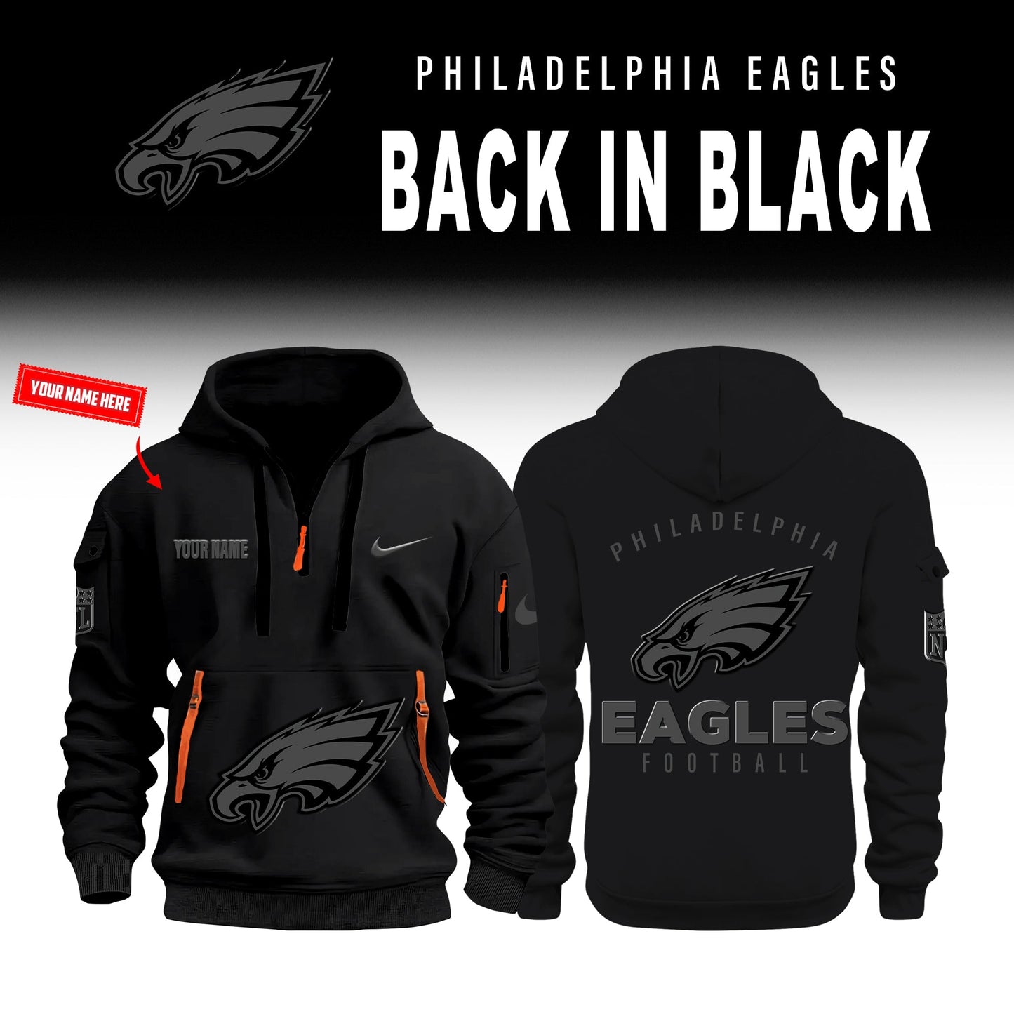 Philadelphia Eagles Back In Black Half Zip Hoodie