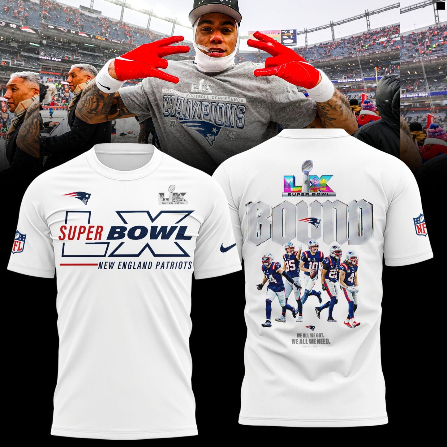 New England Patriots Super Bowl LX Roster T-shirt