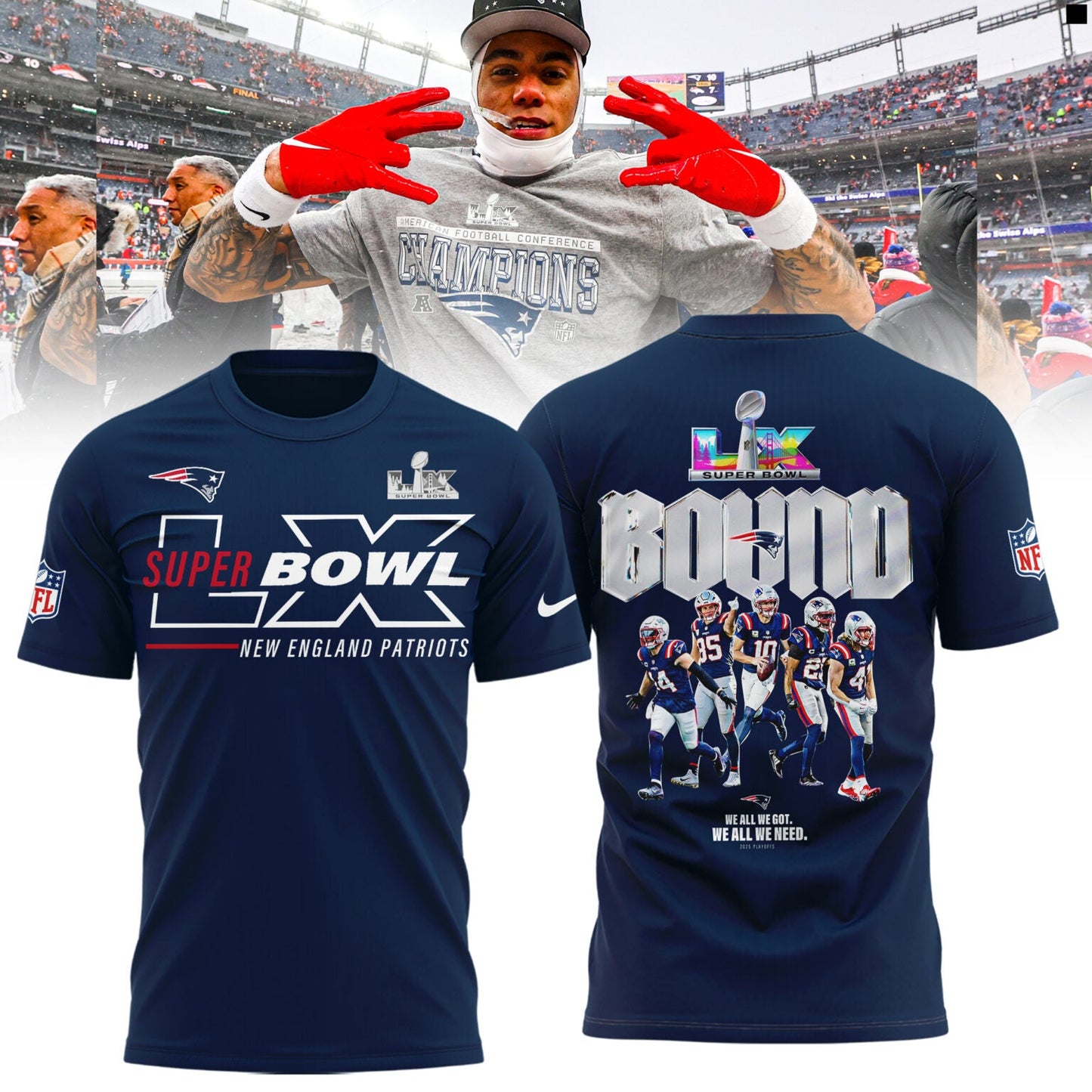 New England Patriots Super Bowl LX Roster T-shirt