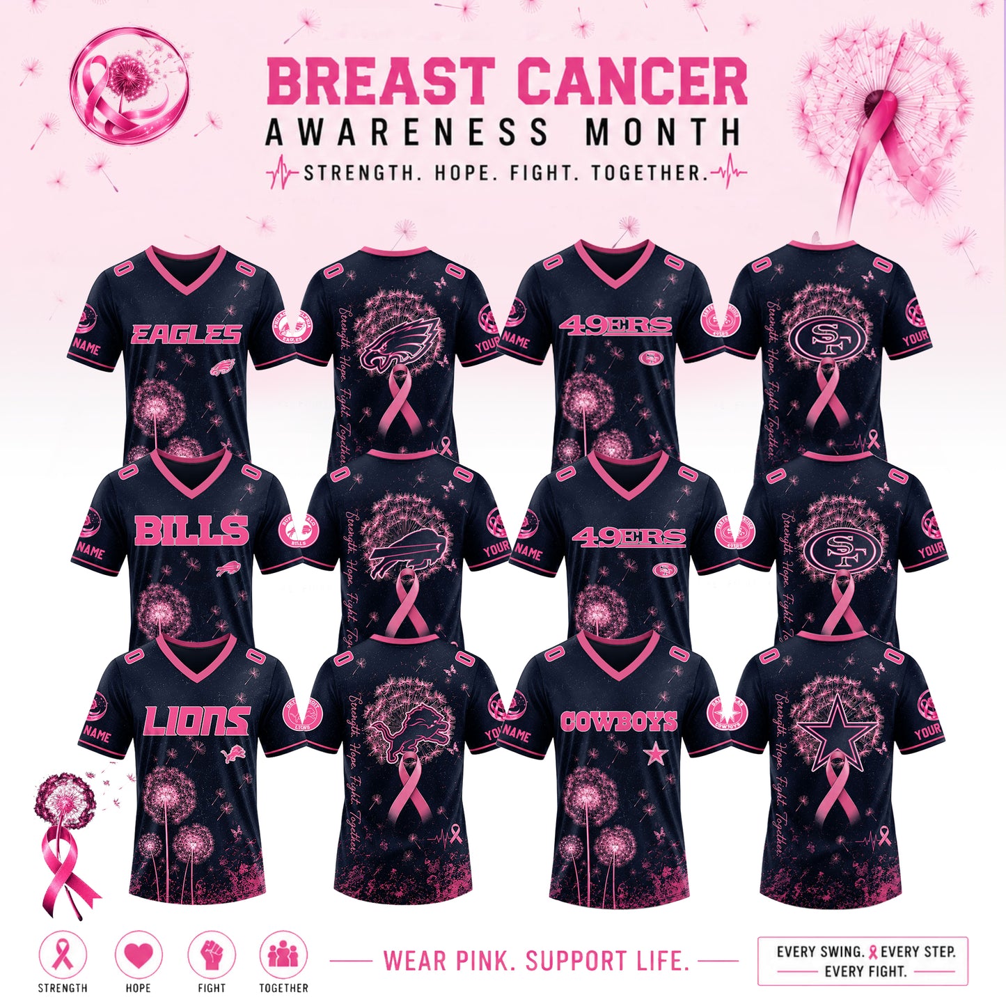 Full Team NFL 2026 Breast Cancer Awareness x Dandelion of Hope Jersey