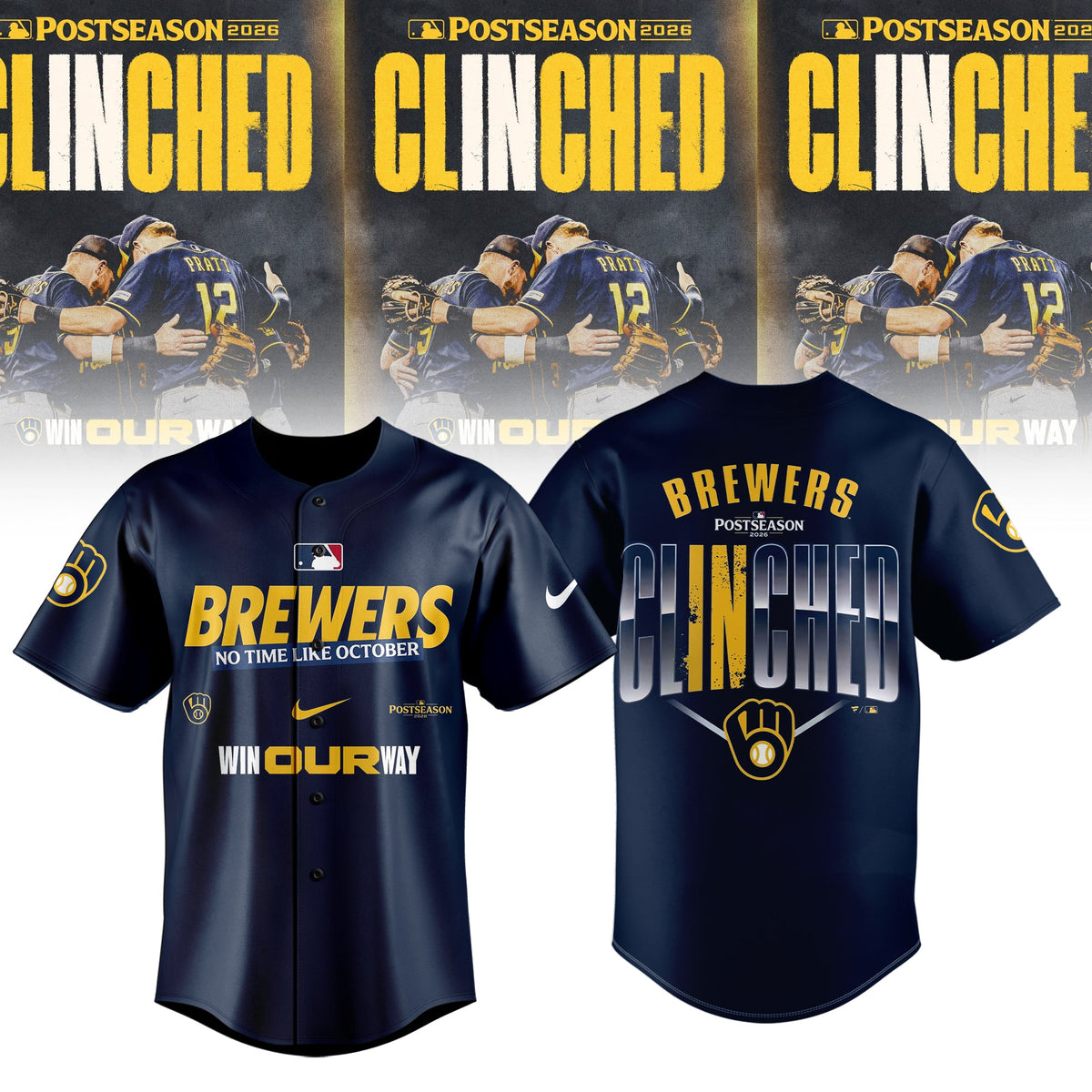 Limited Edition Milwaukee Brewers Postseason 2026 Clinched Jersey
