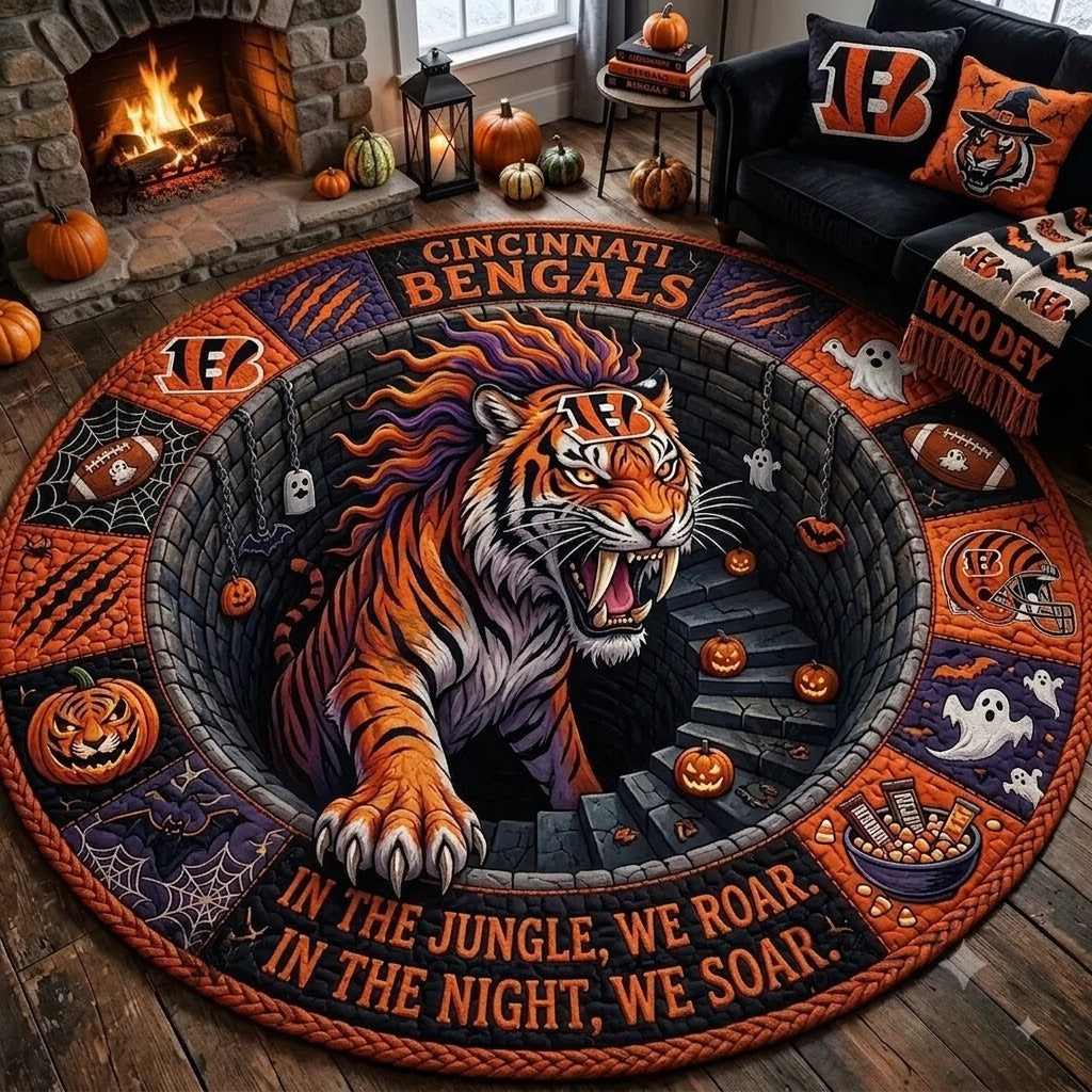 Limited Edition Cincinnati Bengals 2026 Halloween Quilted Round Rug, Mats