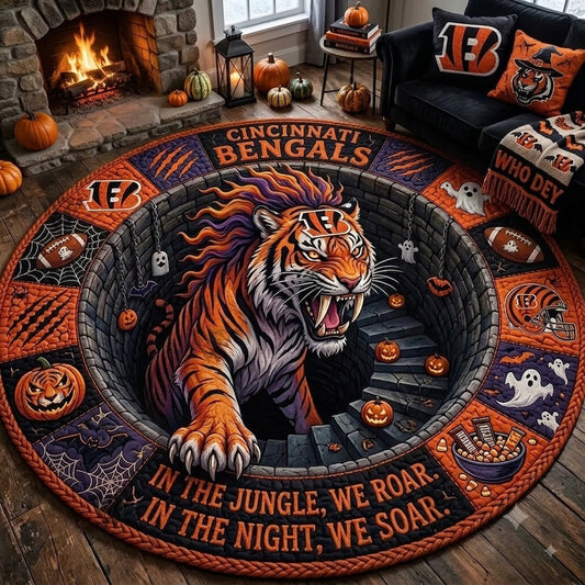Limited Edition Cincinnati Bengals 2026 Halloween Quilted Round Rug, Mats