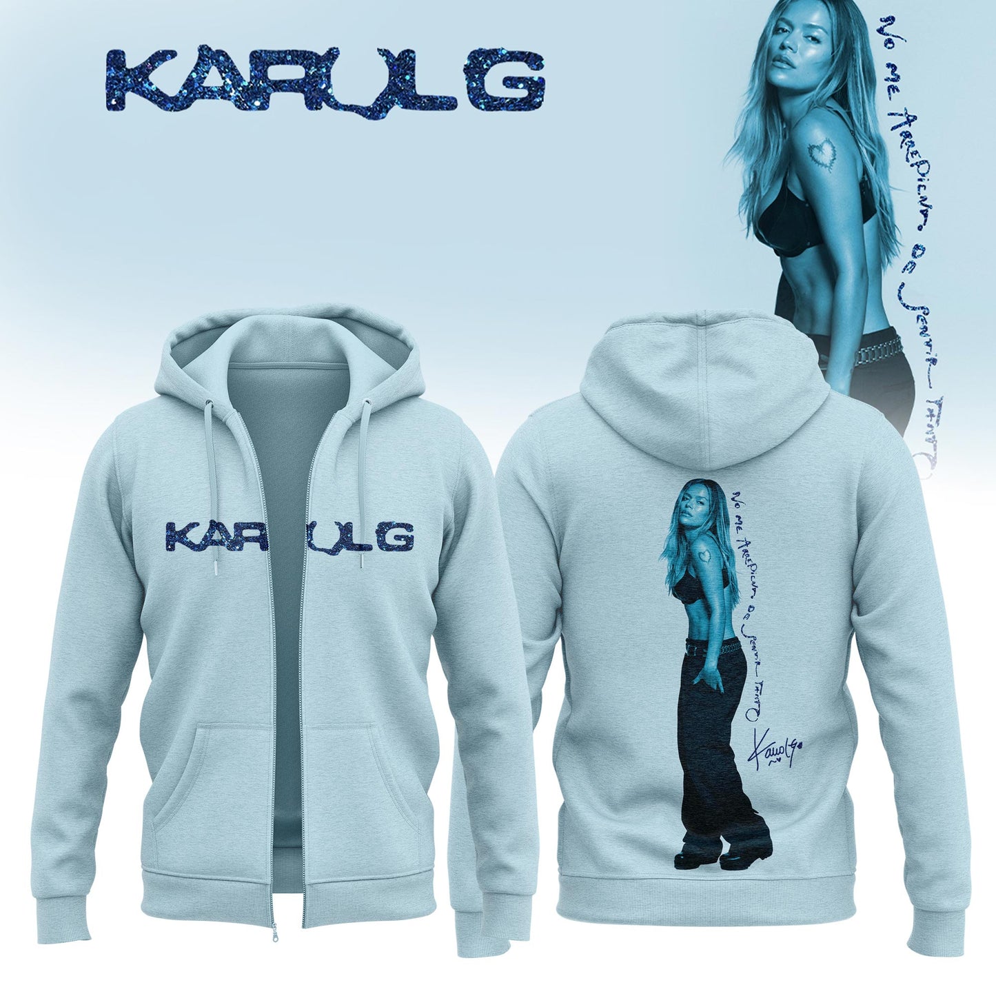 KaRol G Album “NO ME ARREPIENTO DE SENTIR TANTO” 🩵 – Zip Hoodie