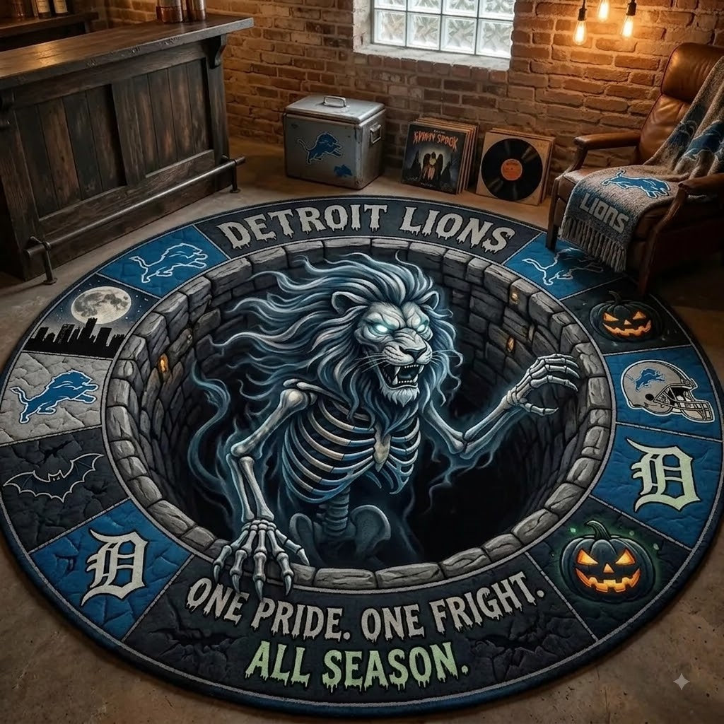 Limited Edition Detroit Lions 2026 Halloween Quilted Round Rug, Mats