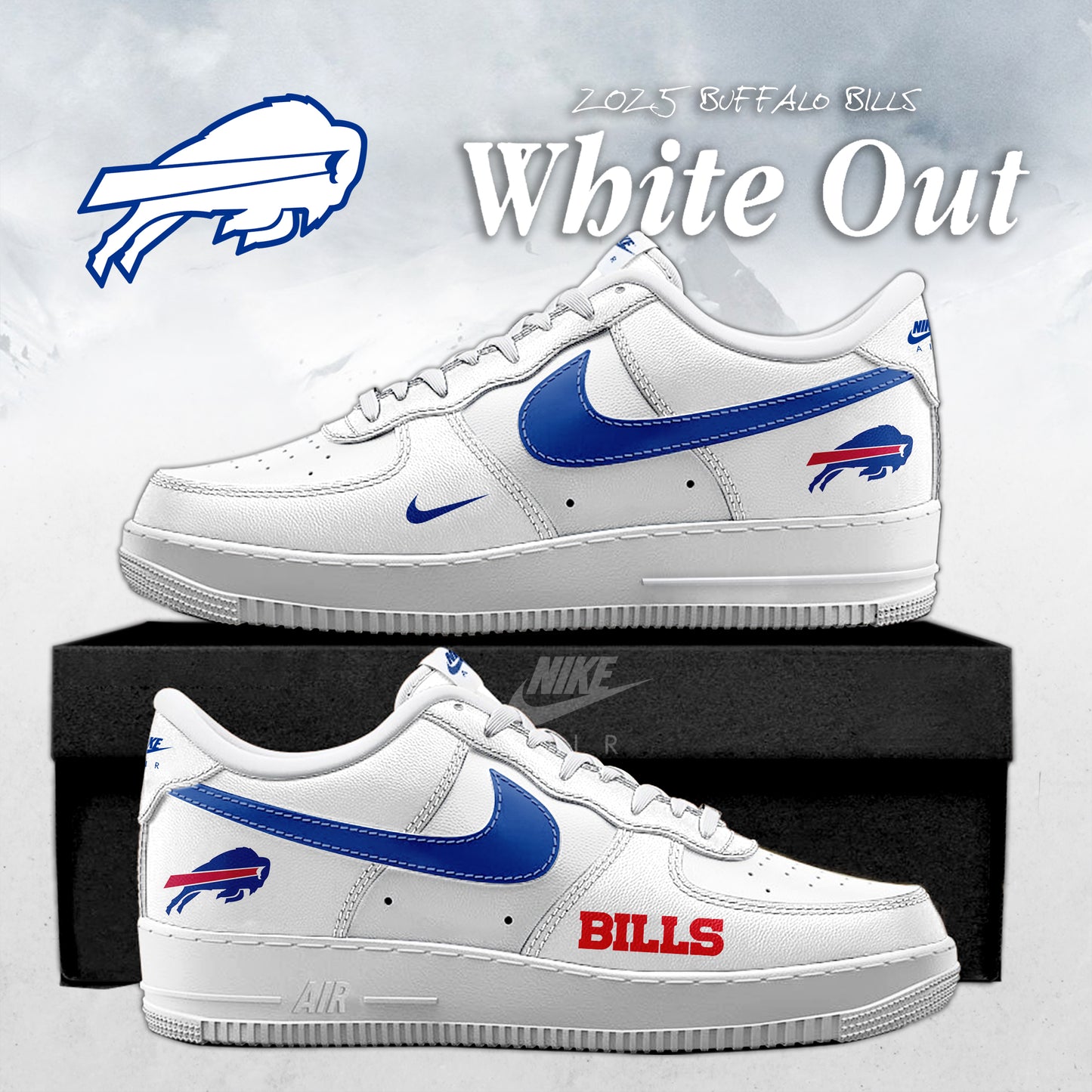 Buffalo Bills White Out Special Edition AF1 Sneakers