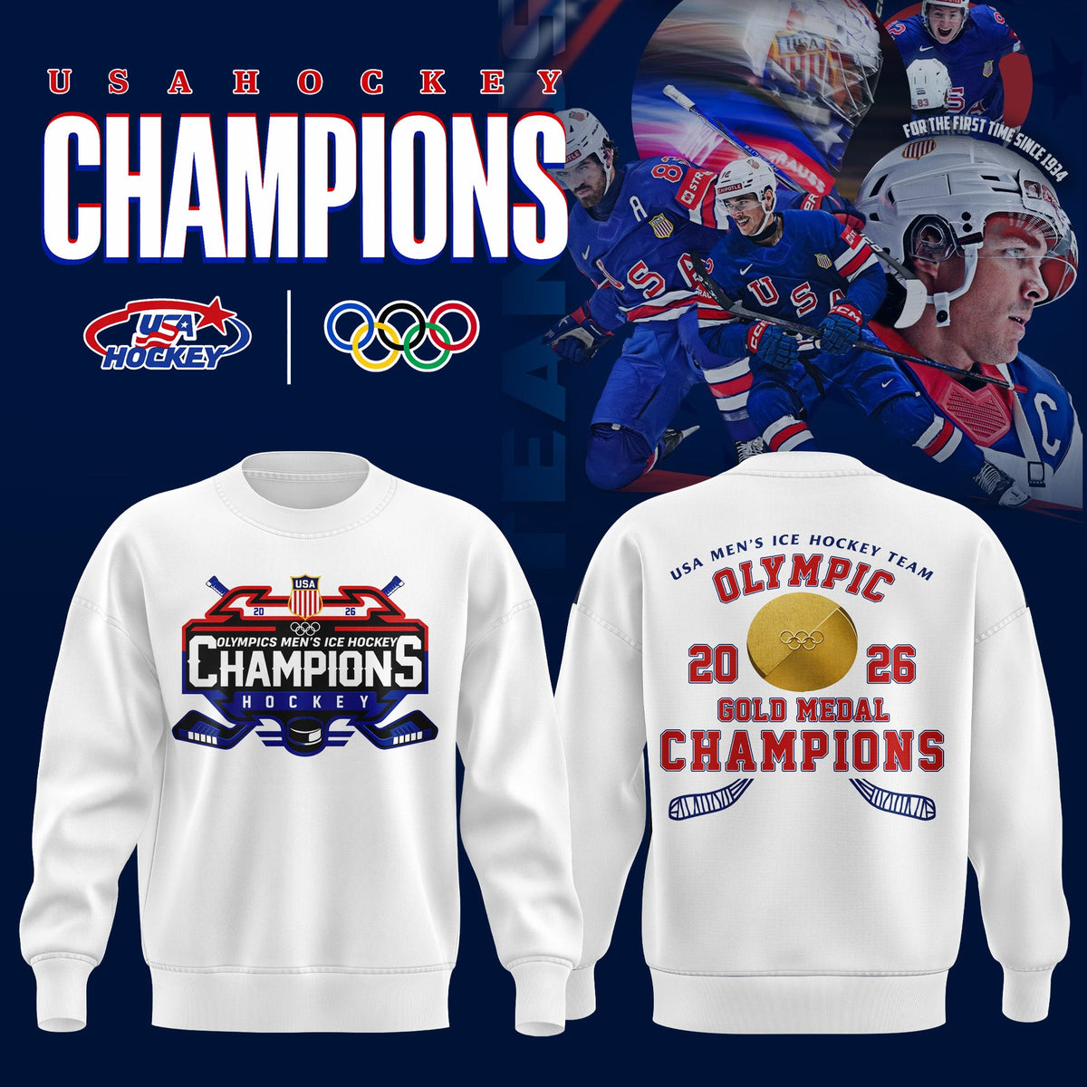 USA Men’s National ICE Hockey Team 2026 Olympic Gold Exclusive Sweatshirt