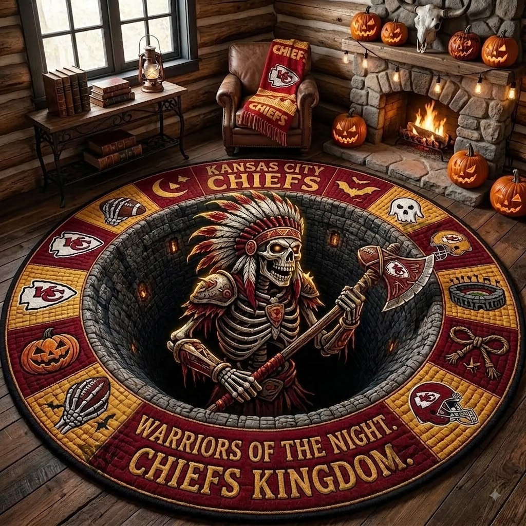 Limited Edition Kansas City Chiefs 2026 Halloween Quilted Round Rug, Mats