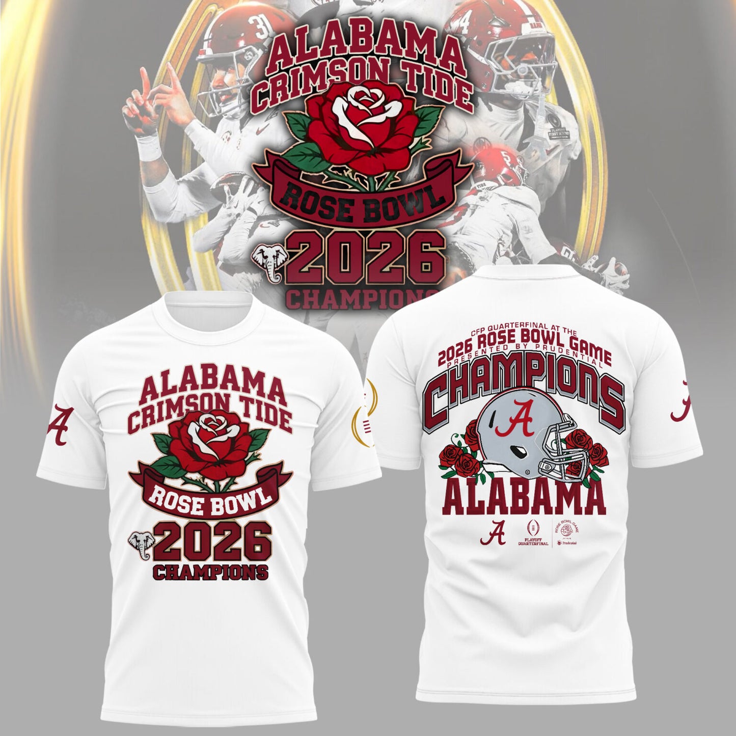 Alabama Crimson Tide 2026 Rose Bowl Champions Combo Tshirt