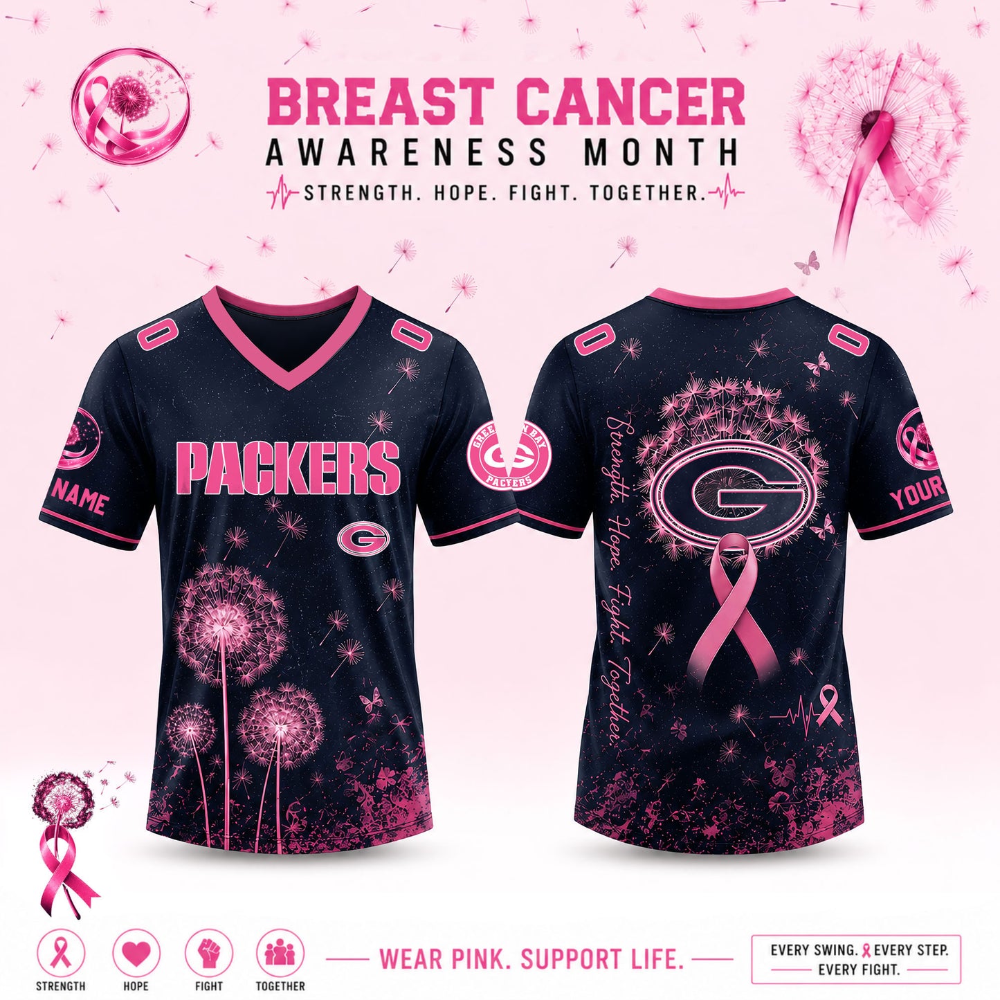 Limited Edition Green Bay Packers 2026 Breast Cancer Awareness x Dandelion of Hope Jersey