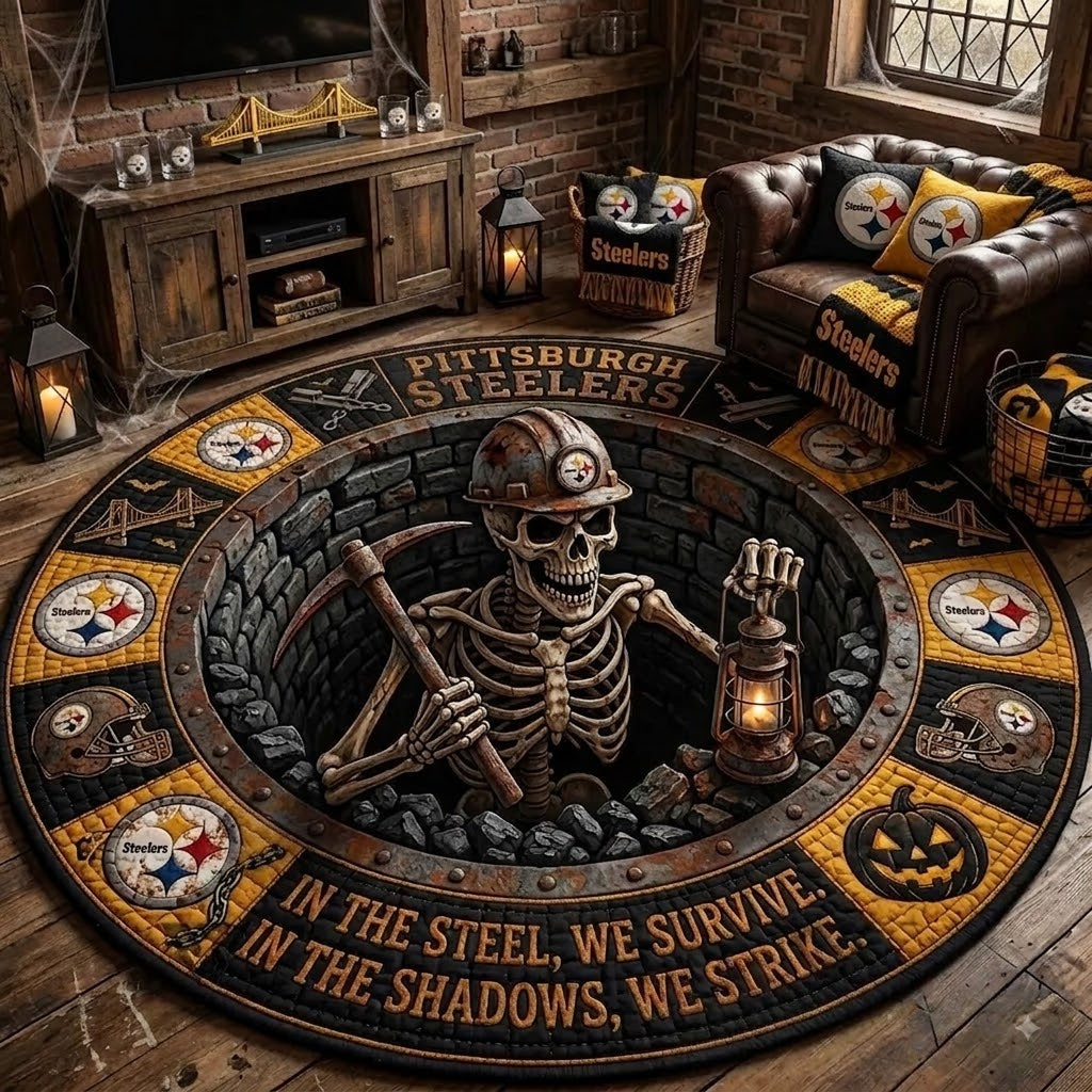 Limited Edition Pittsburgh Steelers 2026 Halloween Quilted Round Rug, Mats