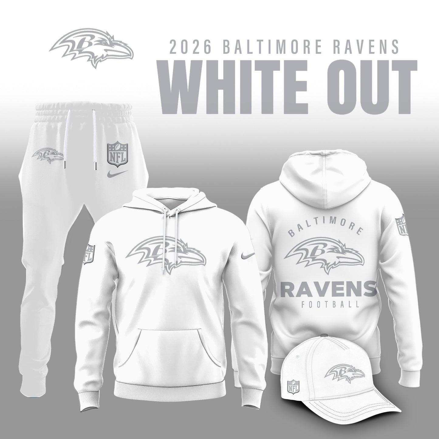 Baltimore Ravens 2026 White Out Limited Edition Hoodie