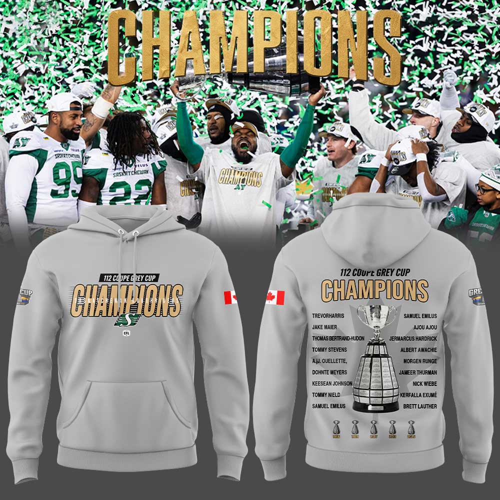 Saskatchewan Roughriders 2025 Grey Cup Champions Combo Gray Hoodie