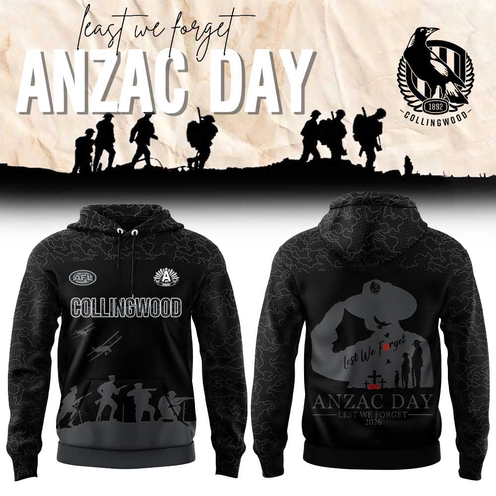 C Magpies ANZAC Day Lest We Forget Hoodie