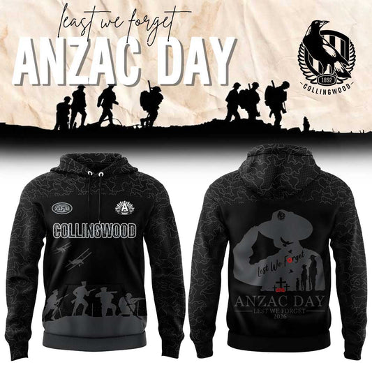 C Magpies ANZAC Day Lest We Forget Hoodie
