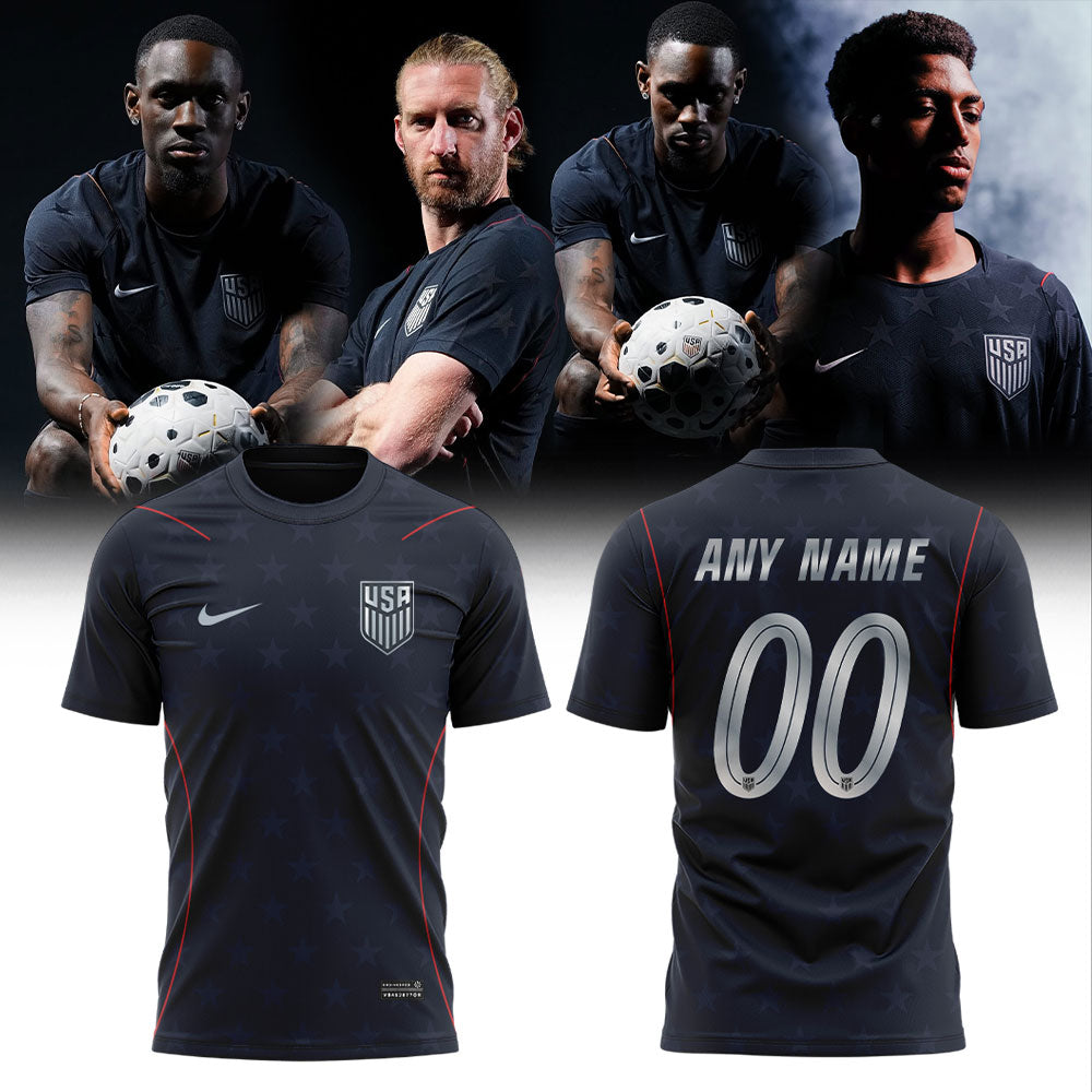 USMNT 2026 Personalized Stripes Match Black Tshirt