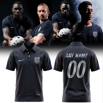 USMNT 2026 Personalized Stripes Match Black Polo Custom Name, Number