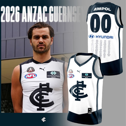 Carlton Football Club Our 2026 ANZAC Jersey Custom Number