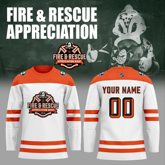 Anaheim Ducks Fire + Rescue Appreciation Night Combo Hockey Jersey Custom Name, Number
