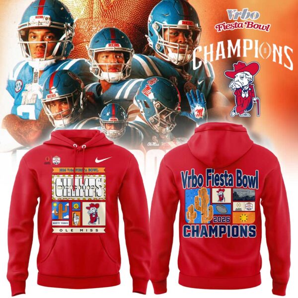 Ole Miss Vrbo Fiesta Bowl Champion 2026 Red Hoodie