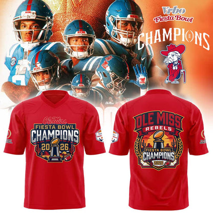 Ole Miss Vrbo Fiesta Bowl Champion 2026 Red Football Jersey