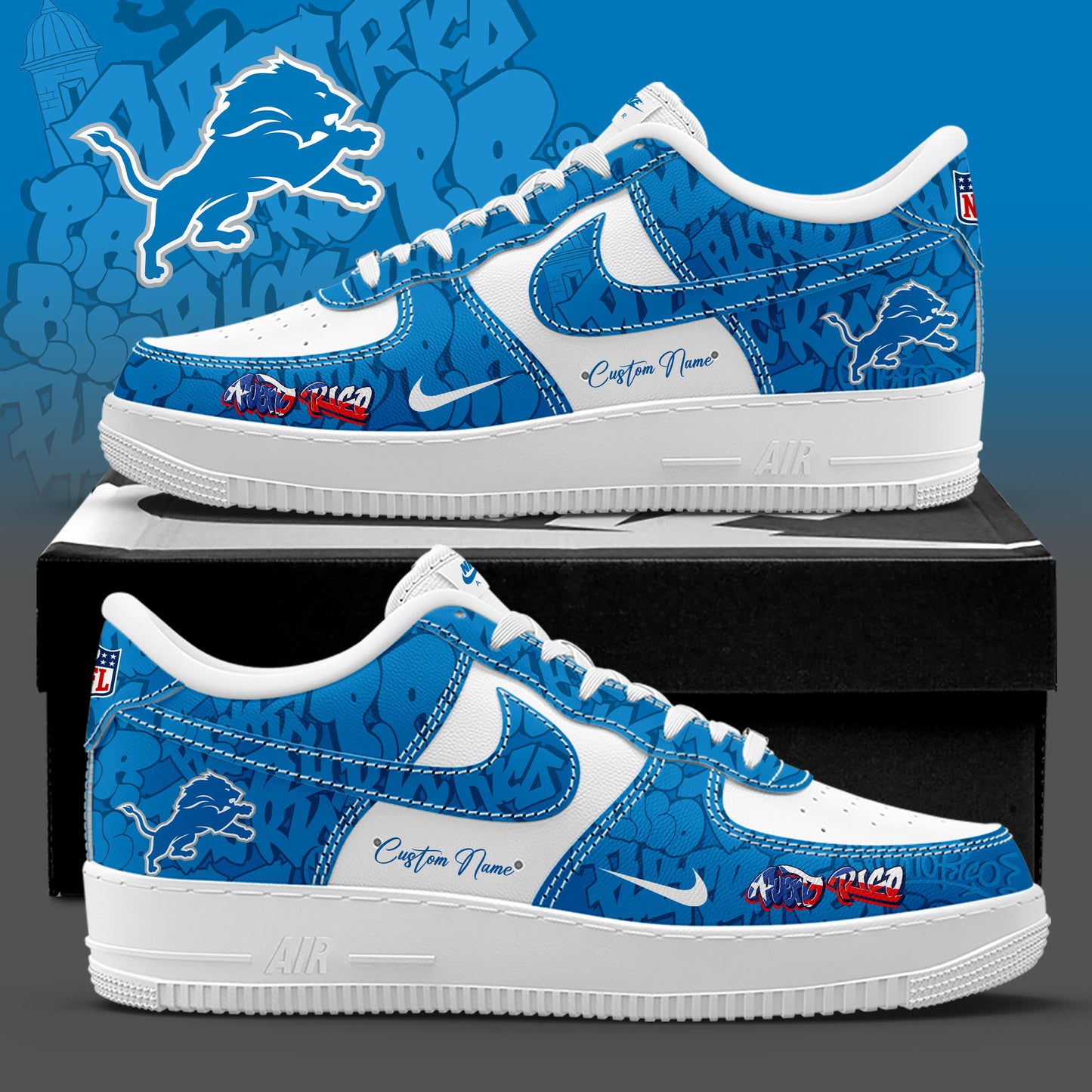 Detroit Lions Puerto Rican Custom Name Shoes AF