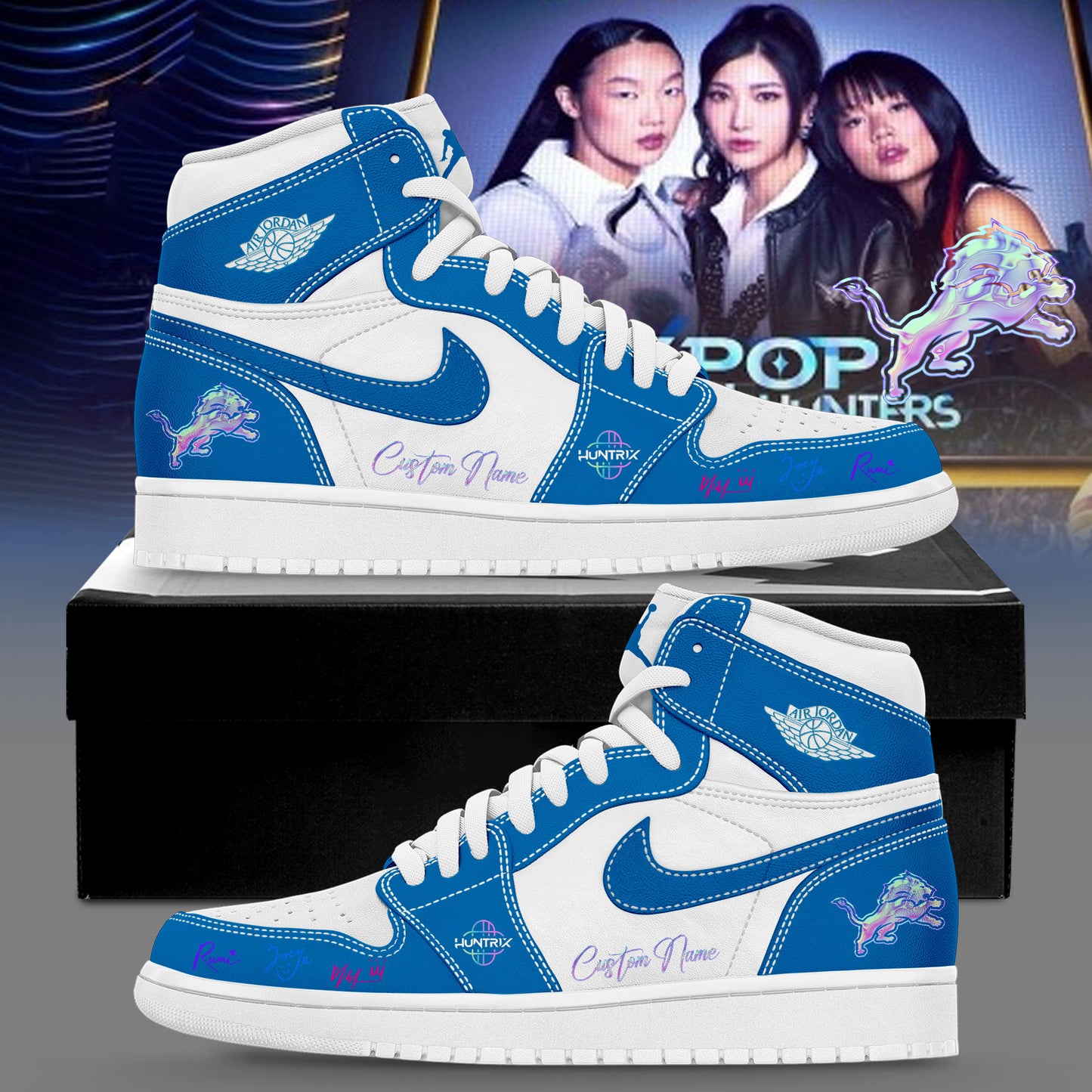 Detroit Lions KPop Demon Hunters Custom Name Shoes JD