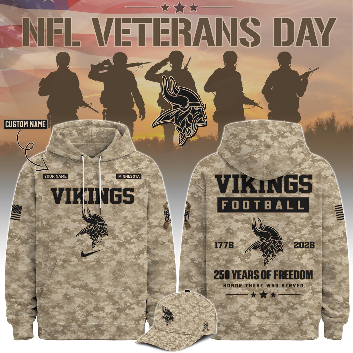 Limited Edition Minnesota Vikings Veterans Day 2026 Hoodie