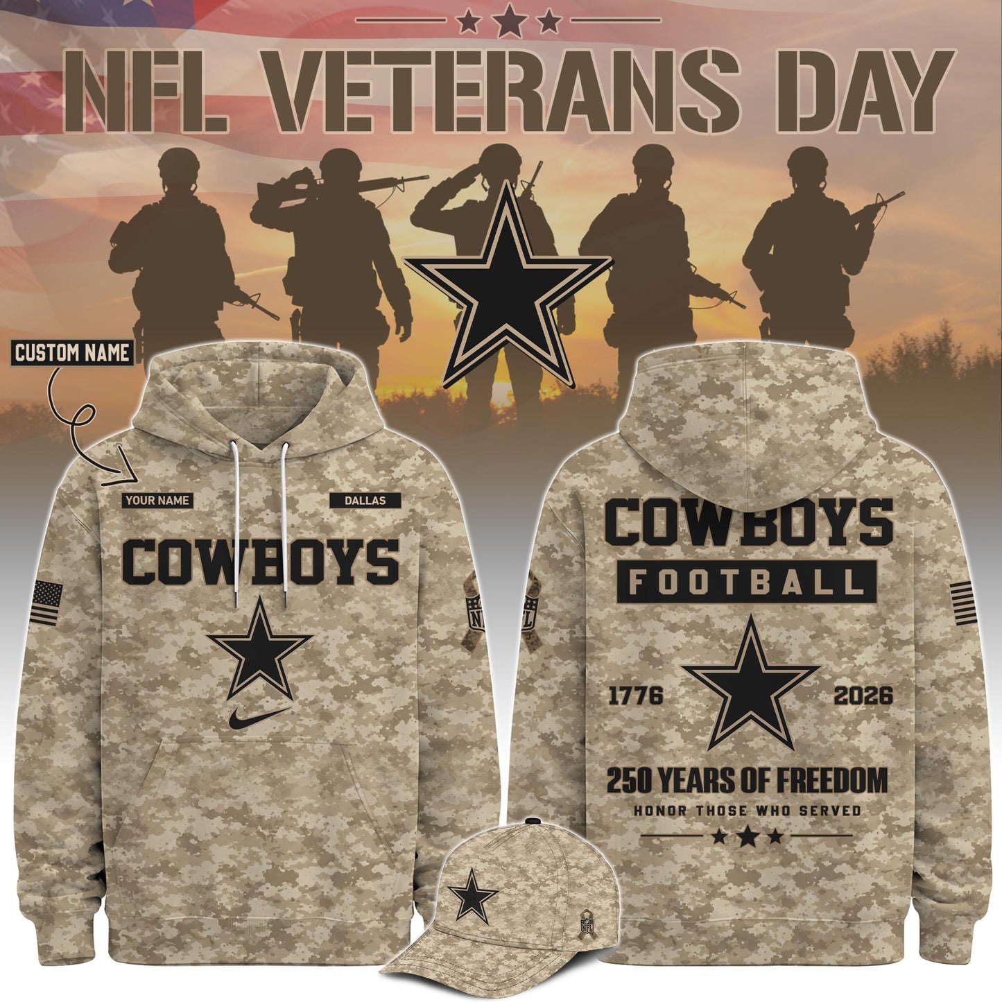 Limited Edition Dallas Cowboys Veterans Day 2026 Hoodie