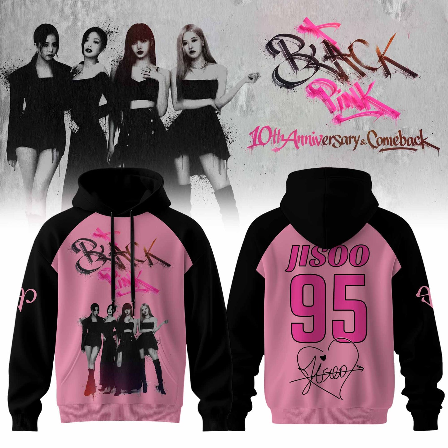 🖤 BLACKPINK – 10th Anniversary & Comeback 🩷 Hoodie – Jisoo