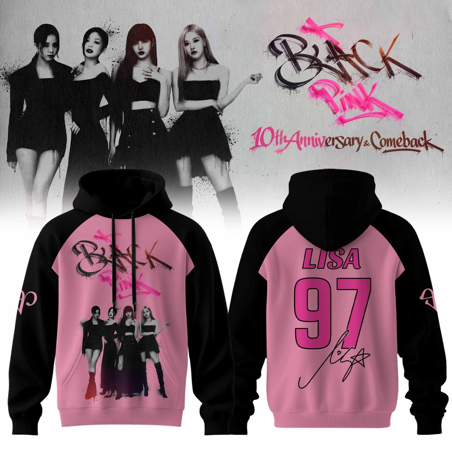 🖤 BLACKPINK – 10th Anniversary & Comeback 🩷 Hoodie – Lisa