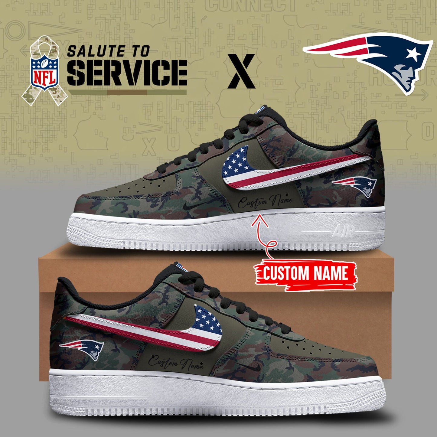 Limited Edition Salute to Service 2025 Air Force Shoes Custom Name - New England Patriots