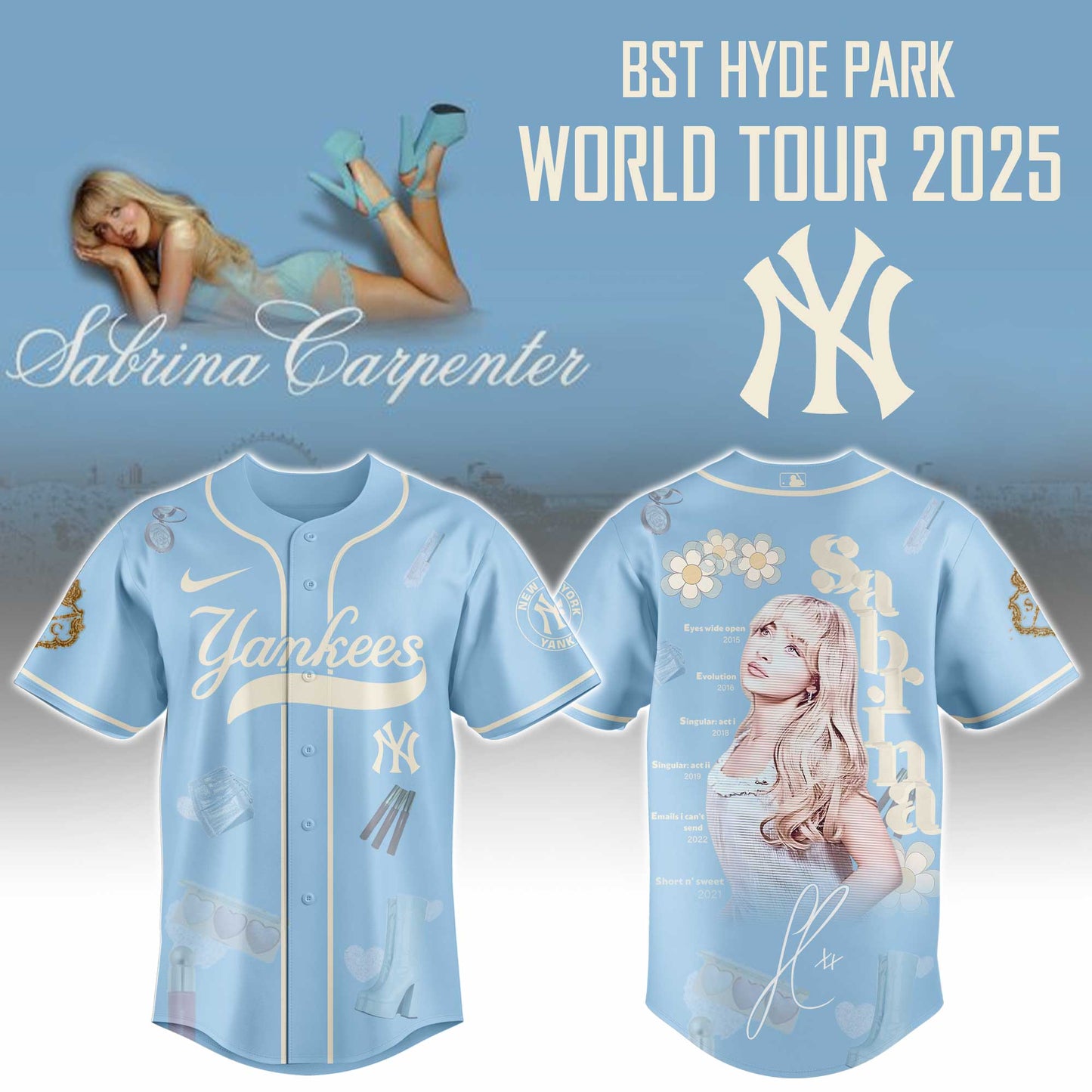 N Y Yankees x Sabrina Carpenter Short n™ Sweet Tour� Jersey Editions Limited +Selling Out Fast
