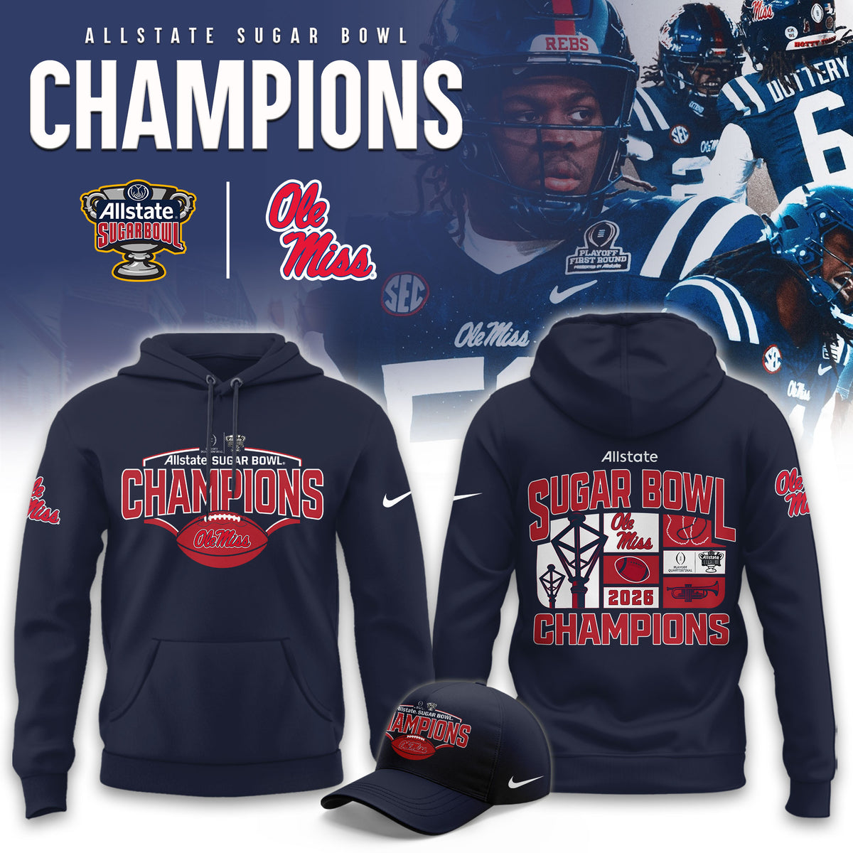 Ole Miss Rebels 2026 Sugar Bowl Champions Hoodie