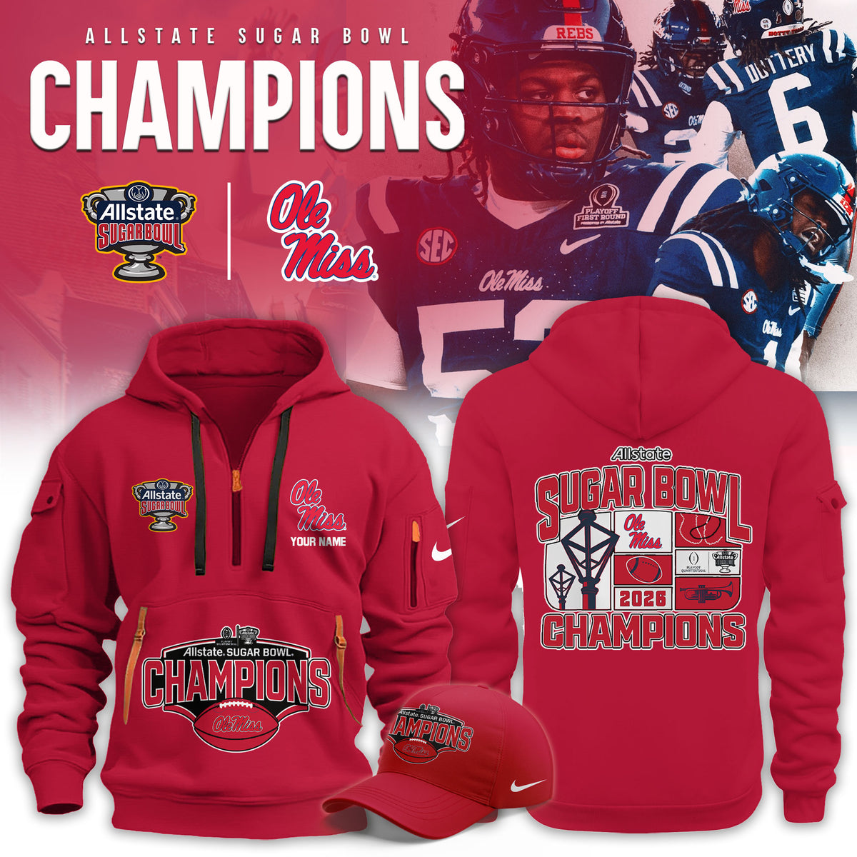 Ole Miss Rebels 2026 AllState Sugar Bowl Champions Limited New Hoodie