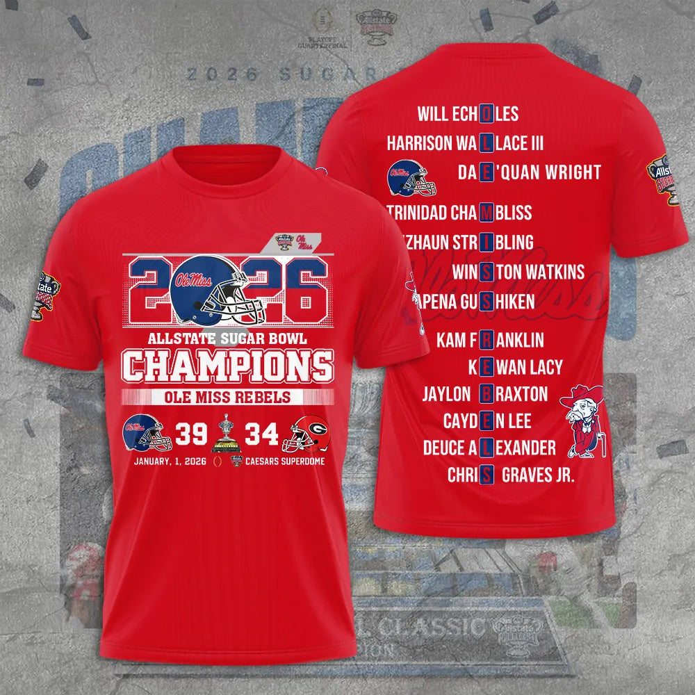 Ole Miss Rebels 2026 Sugar Bowl Champions Limited Edition Combo T-Shirt