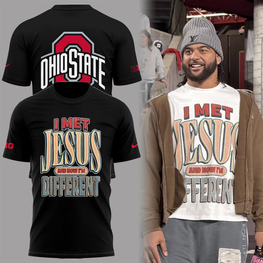 Back at Ohio State, J.T. Tuimoloau makes a statement in the ‘I MET JESUS AND NOW I’M DIFFERENT’ T-Shirt
