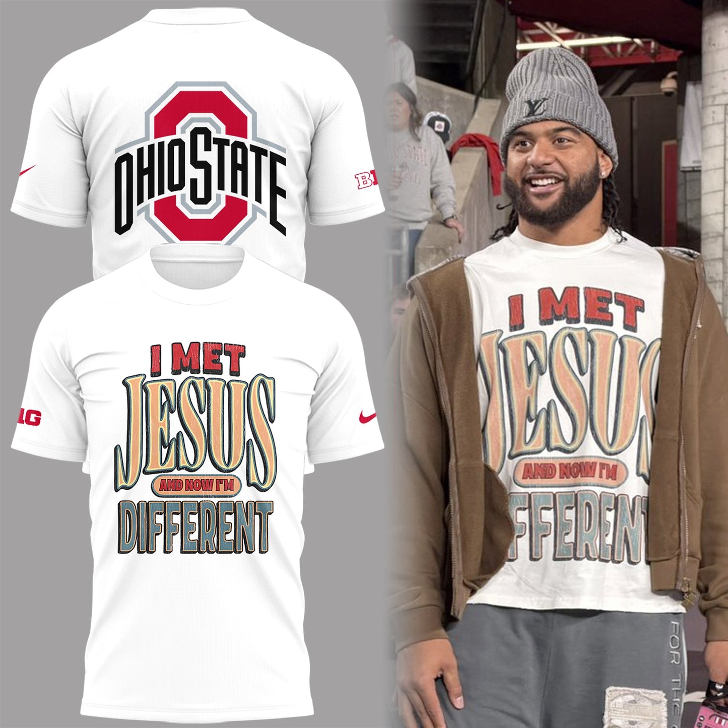 Back at Ohio State, J.T. Tuimoloau makes a statement in the ‘I MET JESUS AND NOW I’M DIFFERENT’ T-Shirt
